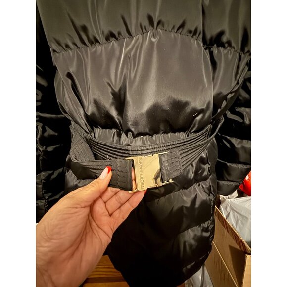 Michael Kors Puffer Coat Hooded Faux Fur Trim Down Black Size Large - Picture 12 of 16